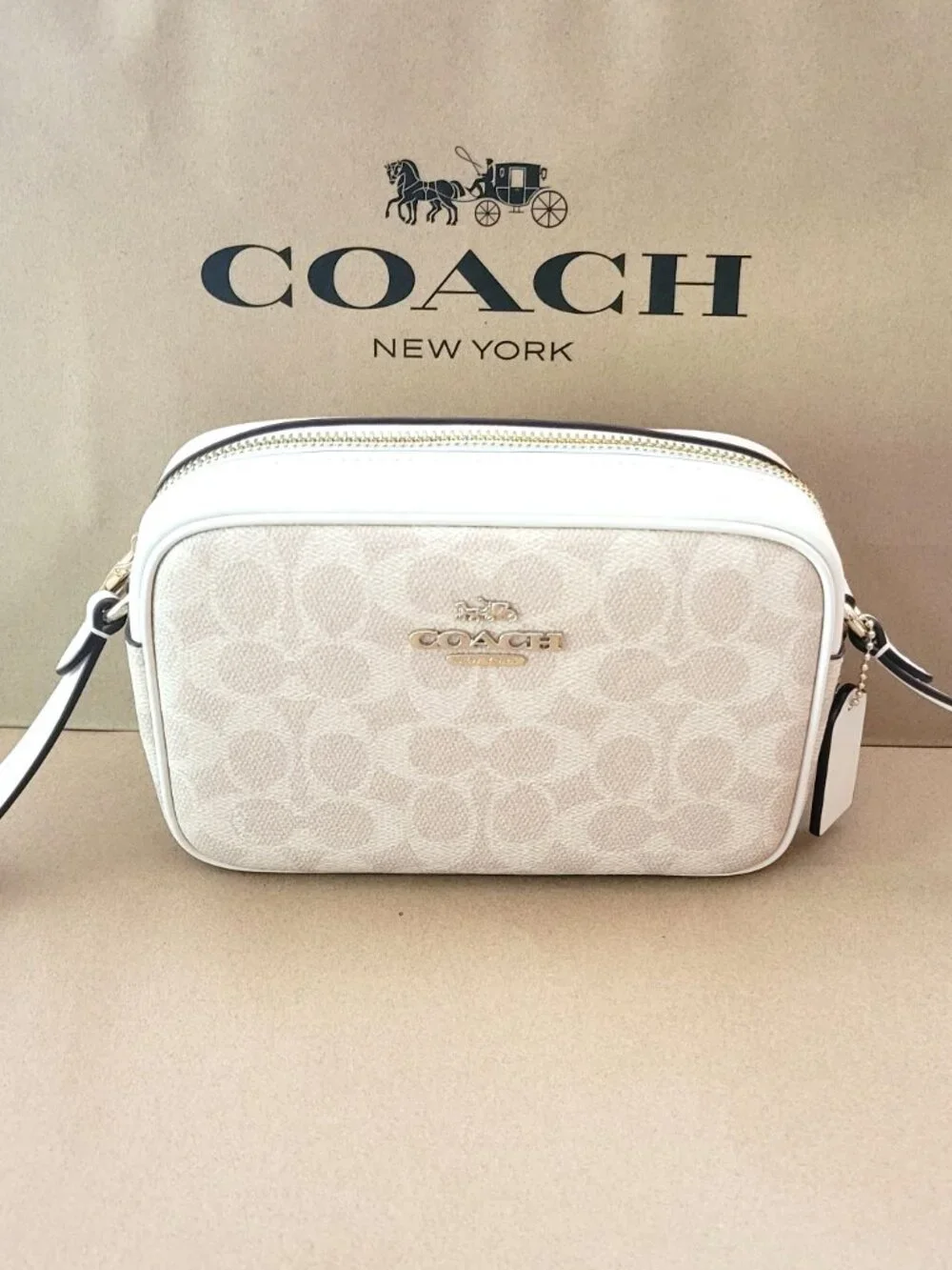 Coach CY752 Mini Jamie Signature Camera Bag Crossbody Handbag Sand Chalk - Picture 2 of 7